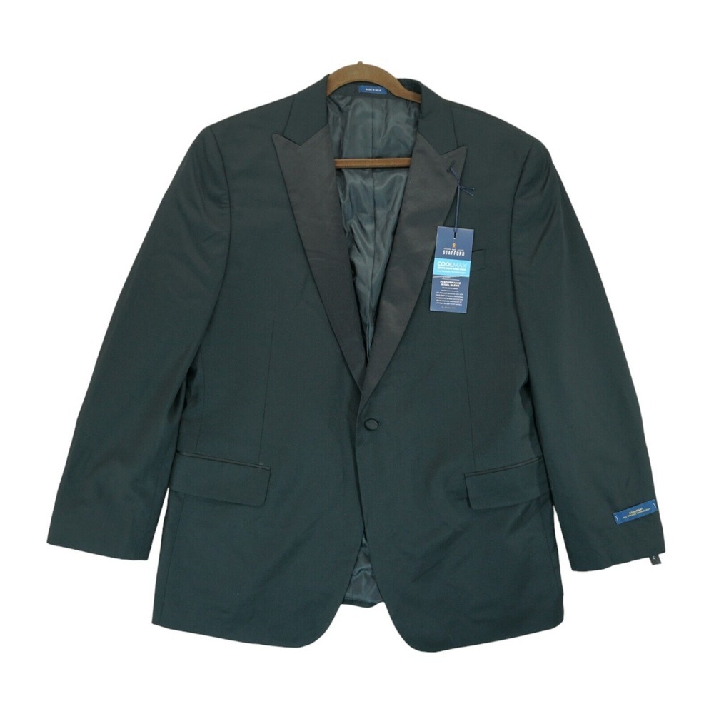 NWT STAFFORD 46 Reg‎ Coolmax Classic Fit Wool Blend Tuxedo Blazer Sports Black